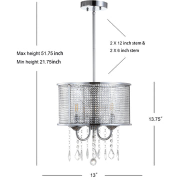 Avah Metal/Crystal Adjustable LED Drop Chandelier - JONATHAN Y